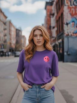 Oh Rare - Women Purple Game Over Graphic Print Oversized T-shirt