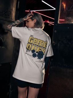 Oh Rare - Women White Game Over Graphic Print Oversized T-shirt