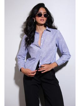 COLOR CAPITAL - Women Blue Relaxed Fit Striped Shirt