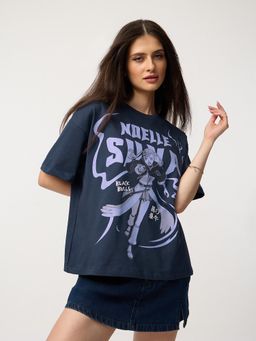 The Souled Store - Official Navy Blue Clover: Noelle Silva Women Oversized T-Shirt