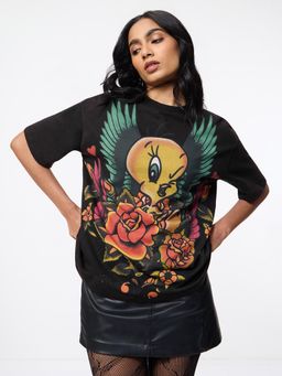 The Souled Store - Official Looney Tunes: Tweety Tattoo Women Oversized T-Shirt