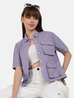 Bene Kleed - Women Spread Collar Short Sleeves Cotton Casual Shirt