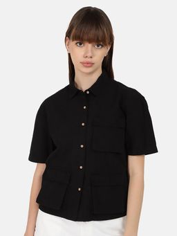 Bene Kleed - Women Spread Collar Short Sleeves Cotton Casual Shirt