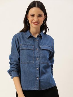 Bene Kleed - Women Denim shirt with big pockets and contrast stitch