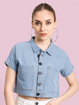 Bene Kleed - Women Classic Spread Collar Solid Cotton Cropped Shirt