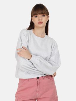 Bene Kleed - Women Grey Cropped Oversized Cotton Pullover Sweatshirt