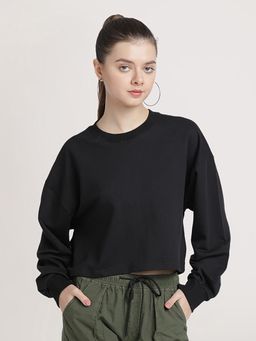 Bene Kleed - Women Cropped Oversized Cotton Pullover Sweatshirt