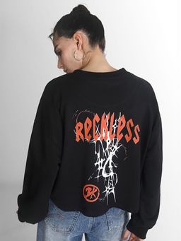 Bene Kleed - Women Printed Round Neck Pure Cotton Oversized Sweatshirt