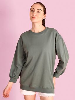 Bene Kleed - Women Solid Round Neck Cotton Pullover Sweatshirt
