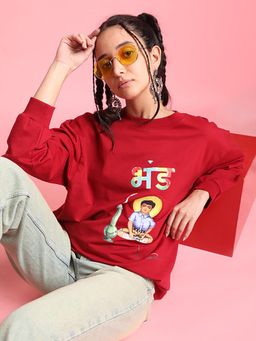 Bene Kleed - Women Red Graphic Printed Sweatshirt