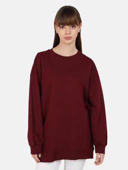 Bene Kleed - Women Maroon Oversized Longline Solid Sweatshirt
