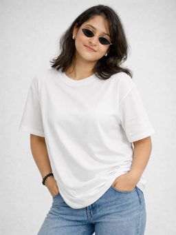HAZUKU - Women White solid oversized Tshirt