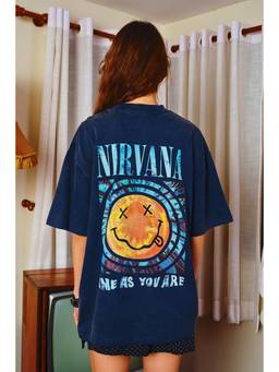 Bonkers Corner - Navy Blue Smells Like Happy Memory Oversized T-shirt For Women