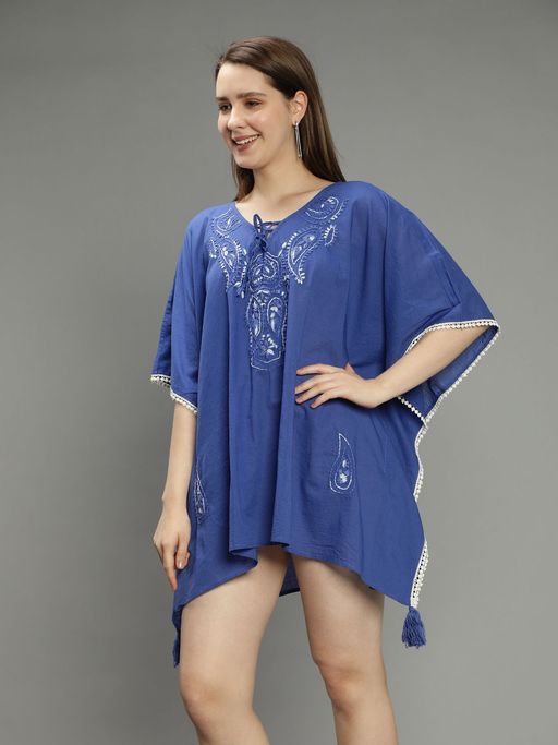 knee length dresses for ladies Rachel Mini Kaftan - Barocco Scallops - Black main image 0