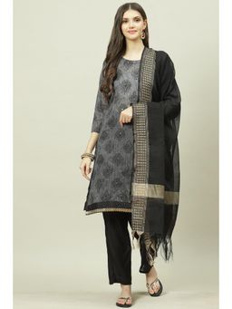 Biba - Grey Chanderi Unstitched Suit (Set of 3)