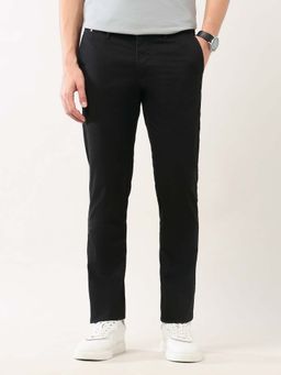 Arrow Sports - Men Black Dobby Slim Fit Trouser