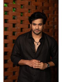 HILO DESIGN - Summer Breeze Black Linen Shirt With Pant