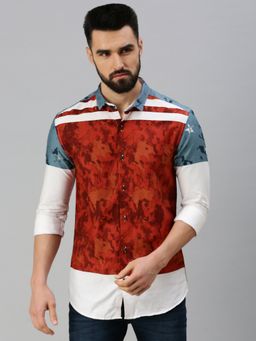 SHOWOFFFF - Men Full Sleeves Abstract Red Shirt