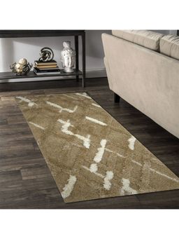 OBSESSIONS - Machine Made Anti-Static Geometric Bedside Runner, Brown & Cream (2x5 Feet)