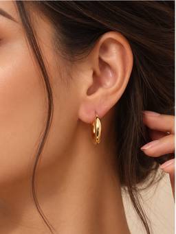 AQUASTREET - Solid U-Shaped 25mm Hoop Earrings 18K Gold Plated Waterproof Antitarnish