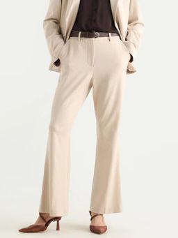 RAREISM - Women Beige Solid Wide Trouser