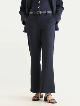 RAREISM - Women Navy Blue Solid Wide Trouser