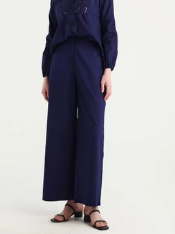 RAREISM - Women Navy Blue Straight Fit Trouser