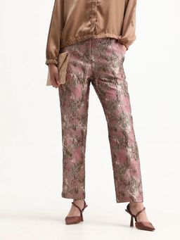 RAREISM - Women Pink Embroidered Straight Trouser