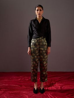 Abhishti - Buttoned Up Wrap Shirt With Straight Zari Pants (Set of 2)