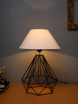 Homesake - Metal Diamond Table Lamp Black White Shade