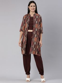 NEERU'S - Brown Regular Straight Solid Top and Salwar (Set of 3)