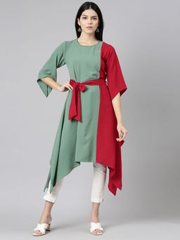 NEERU'S - Green High-Low Casual Colorblock Midi Dress (Set of 2)