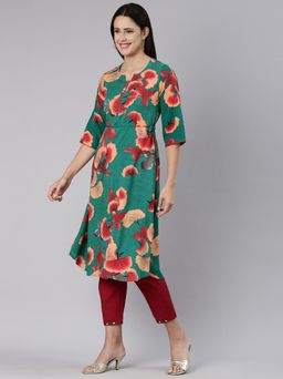 NEERU'S - Green Regular Straight Floral Kurtas