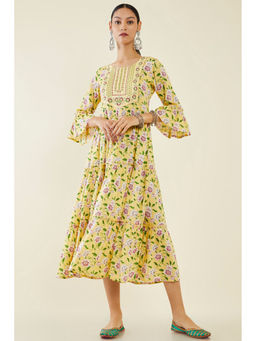 Soch - Women Yellow Rayon Printed Kurta