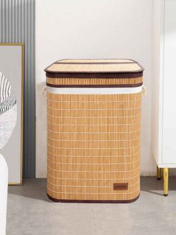 LUXEHOME INTERNATIONAL - Beige Bamboo Laundry Basket Organiser With Chain Lid