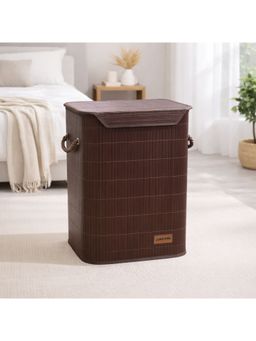 LUXEHOME INTERNATIONAL - Brown Bamboo Laundry Basket Organiser With Chain Lid