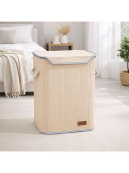 LUXEHOME INTERNATIONAL - Cream Bamboo Laundry Basket Organiser With Chain Lid