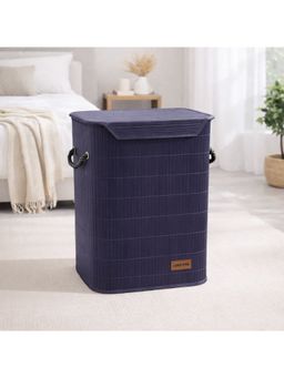 LUXEHOME INTERNATIONAL - Navy Blue Bamboo Laundry Basket Organiser With Chain Lid