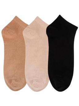 NEXT2SKIN - Womens Low Ankle Length Cotton Socks-Pack of 3 - Multi-Color