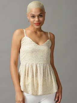 SHOWOFF - Womens Sleeveless Shoulder Straps Yellow Printed Top