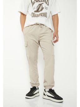 max - Men Beige Solid Cargo Joggers