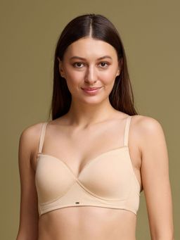 SOIE - Lightly Padded Non-Wired Full Coverage Cotton T-Shirt Bra with Lace Trim