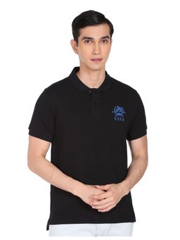 U.S. POLO ASSN. - Men Black Solid Pique Knit Cotton Polo T-Shirt