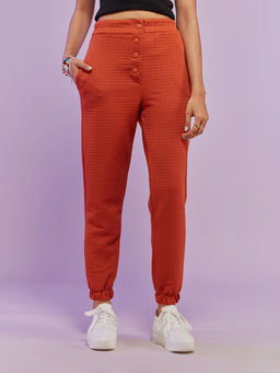 MIXT by Nykaa Fashion - Burnt Orange Textured High Waist Joggers