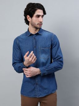 Cantabil - Men Blue Solid Full Sleeve Casual Shirt