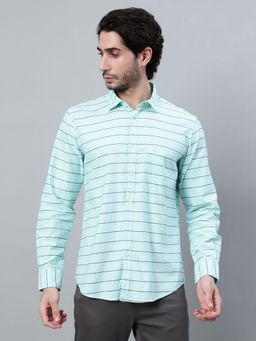 Cantabil - Men Green Striped Full Sleeve Casual Shirt