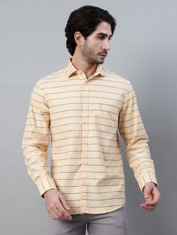 Cantabil - Men Yellow Striped Full Sleeve Casual Shirt