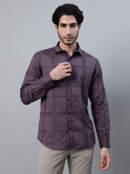 Cantabil - Men Purple Checks Full Sleeve Casual Shirt