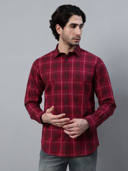 Cantabil - Men Red Checkered Full Sleeve Casual Shirt