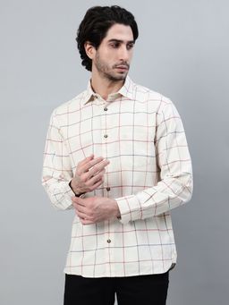 Cantabil - Men Cream Checkered Full Sleeve Casual Shirt